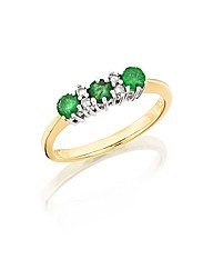 9ct Gold Emerald and Diamond-Set Ring