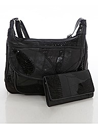 Leather Snakeskin Effect Bag with Purse