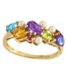 9 Carat Gold Multi-Gemstone & Pearl Ring