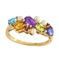 9 Carat Gold Multi-Gemstone & Pearl Ring