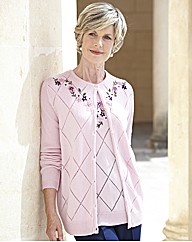 Round Neck Cardigan With Flowers