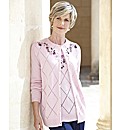 Round Neck Cardigan With Flowers