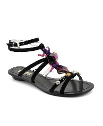Cafe Noir Black Jewelled Sandals