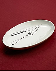 Serving Dish with Carving Knife and Fork