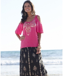 Joanna Hope Split Shoulder Jersey Top