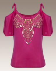 Joanna Hope Split Shoulder Jersey Top