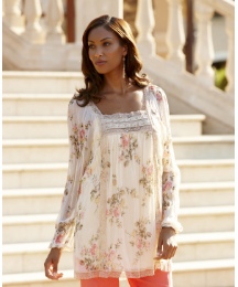 Joanna Hope Lace Trim Floral Tunic