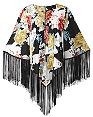 Joanna Hope Fringe Detail Print Kimono