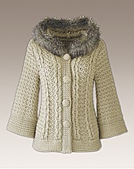Joanna Hope Hooded Cable Knit Cardigan