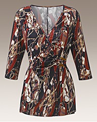 Joanna Hope Chain Print Mock Wrap Top