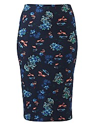 Flamingo Print Tube Midi Skirt 27in