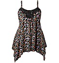 Print Asymmetric Lace Trim Camisole