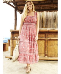 Petite Shirred Tiered Print Maxi Dress