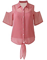Cut Out Sleeve Blouse with Tie Hem