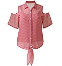 Cut Out Sleeve Blouse with Tie Hem