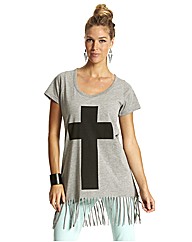 Cross Fringe Tassel Jersey Top