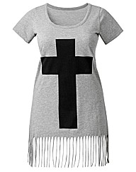 Cross Fringe Tassel Jersey Top