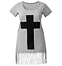 Cross Fringe Tassel Jersey Top