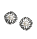 Silver-Plated Pearl & Marcasite Earrings