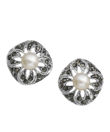 Silver-Plated Pearl & Marcasite Earrings