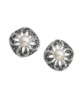 Silver-Plated Pearl & Marcasite Earrings