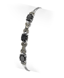Silver-Plated Onyx & Marcasite Bracelet