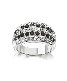 Silver-Plated Black Crystal Ring