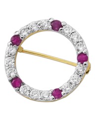 Ruby & Cubic Zirconia Circle Pin Brooch