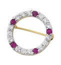 Ruby & Cubic Zirconia Circle Pin Brooch