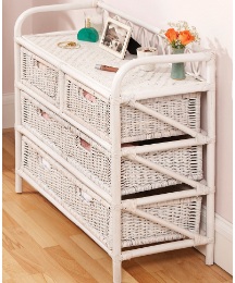 White Wicker 4 plus 2 Drawer Chest