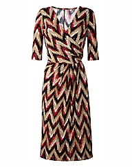 Print Mock Wrap Dress 41in