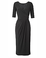Plain Mock Wrap Midi Dress 45in