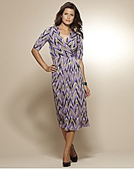 Print Mock Wrap Midi Dress 45in