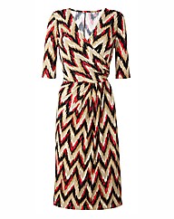 Print Mock Wrap Midi Dress 45in