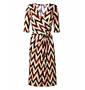 Print Mock Wrap Midi Dress 45in