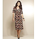Print Mock Wrap Midi Dress 45in