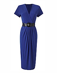 Plain Midi Dress with Belt Length 45in