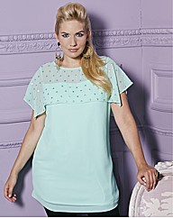 Sheer Short Sleeve Bead Trim Blouse