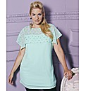 Sheer Short Sleeve Bead Trim Blouse
