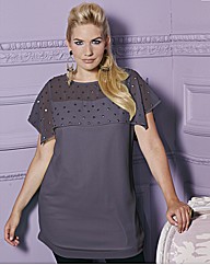 Sheer Short Sleeve Bead Trim Blouse