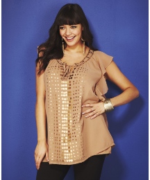 Sequin Trim Angel Sleeve Top