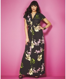 Oriental Flower Print Maxi Dress
