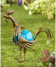 Solar Metal Rooster with Blue Ball Light