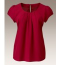 Pleat Neck Short Sleeve Blouse