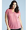 Button Trim Jersey Top Length 27in