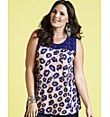 Sleeveless Lattice Neck Print Blouse