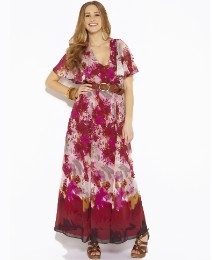 Angel Sleeve Printed Maxi Dress