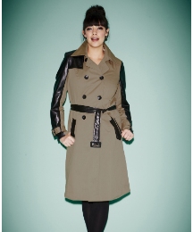 PU Sleeve Double Breasted Trench Coat
