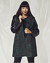 PU Sleeve Collarless Coat