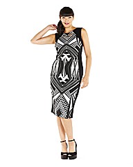 Body Con Print Panel Midi Dress